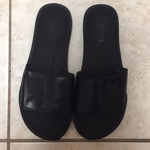 Michael Kors Black Leather Slide-On Sandals